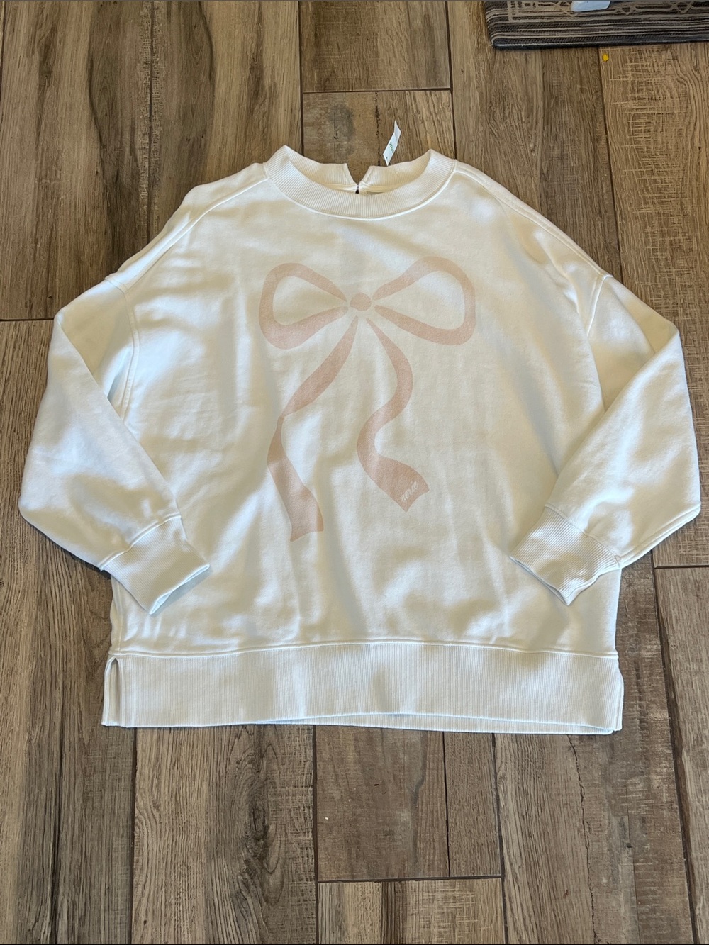 Aerie Cream Crewneck Sweatshirt with Pale Pink Bow Accent